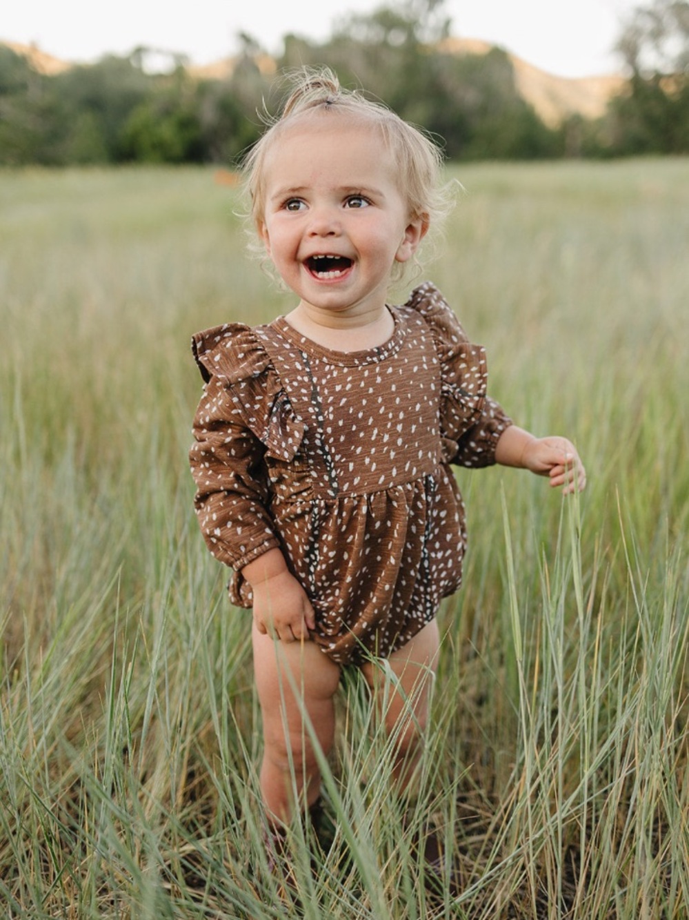 Bailey's Blossoms Spiced Orange Spots Rhodes Bubble Romper